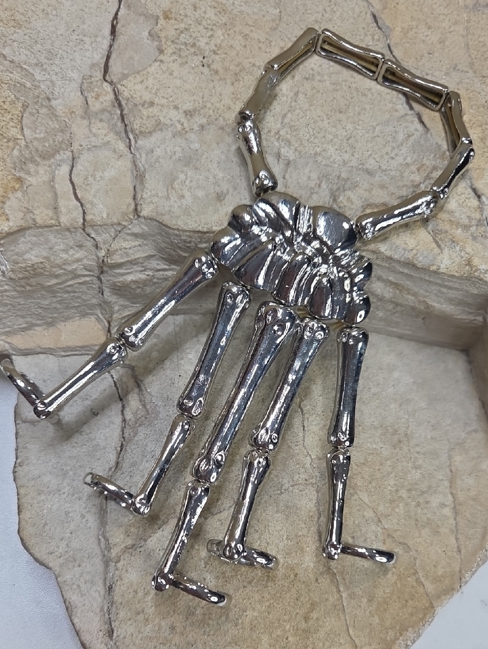 Silver Skeleton Hand Bracelet Ring Charm